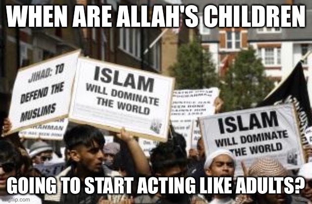 Allah's Children | WHEN ARE ALLAH'S CHILDREN; GOING TO START ACTING LIKE ADULTS? | image tagged in muslim islam animals | made w/ Imgflip meme maker