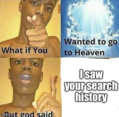 A | I saw your search history | image tagged in what if you wanted to go to heaven | made w/ Imgflip meme maker