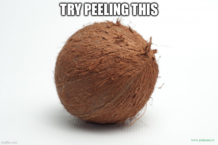 Coconut peel | TRY PEELING THIS | image tagged in peel,coconut,fruit | made w/ Imgflip meme maker