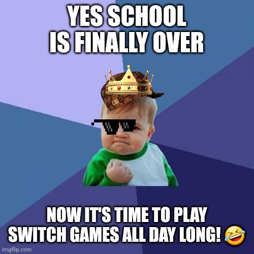 Success Kid Meme | YES SCHOOL IS FINALLY OVER NOW IT'S TIME TO PLAY SWITCH GAMES ALL DAY LONG! ? | image tagged in memes,success kid | made w/ Imgflip meme maker