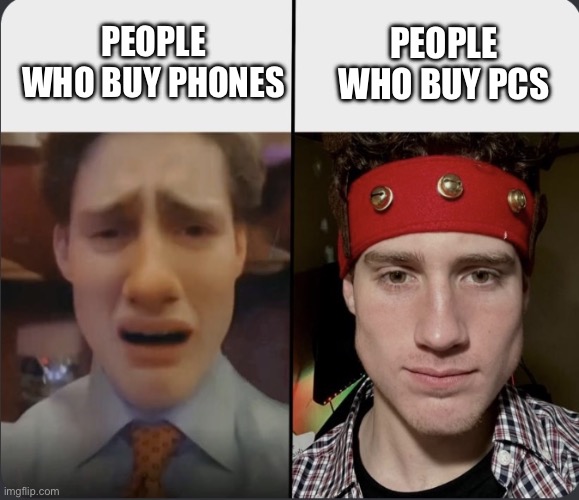 Griffmass Meme (Blank) | PEOPLE WHO BUY PCS; PEOPLE WHO BUY PHONES | image tagged in griffmass meme blank | made w/ Imgflip meme maker