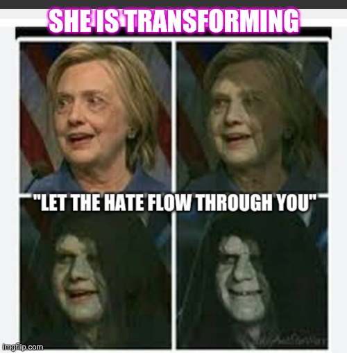 Pure Evil | SHE IS TRANSFORMING | image tagged in stop,democrat,evil,vote,republican | made w/ Imgflip meme maker