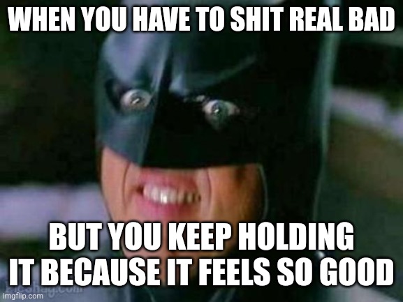 Batman | WHEN YOU HAVE TO SHIT REAL BAD; BUT YOU KEEP HOLDING IT BECAUSE IT FEELS SO GOOD | image tagged in batman | made w/ Imgflip meme maker