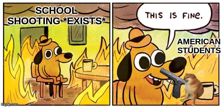 This Is Fine Meme | SCHOOL SHOOTING *EXISTS*; AMERICAN STUDENTS | image tagged in memes,this is fine | made w/ Imgflip meme maker