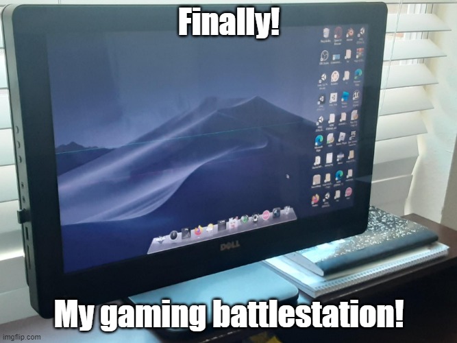 Time to play... ...minecraft. | Finally! My gaming battlestation! | image tagged in pc mac | made w/ Imgflip meme maker