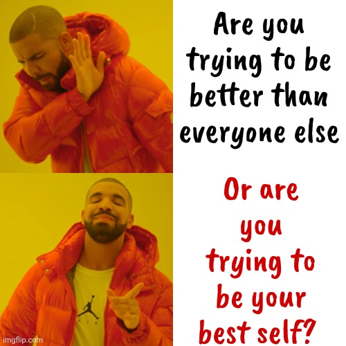 You Are Meant To Be You | Are you trying to be better than everyone else; Or are you trying to be your best self? | image tagged in memes,drake hotline bling,you had one job just the one,you are perfect just the way you are,you are perfect | made w/ Imgflip meme maker