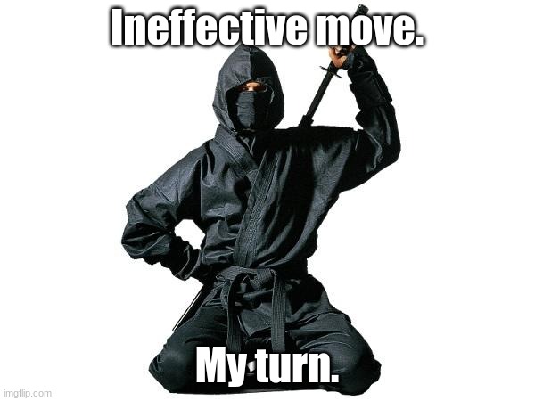 ineffectual movie ninja | Ineffective move. My turn. | image tagged in ineffectual movie ninja | made w/ Imgflip meme maker