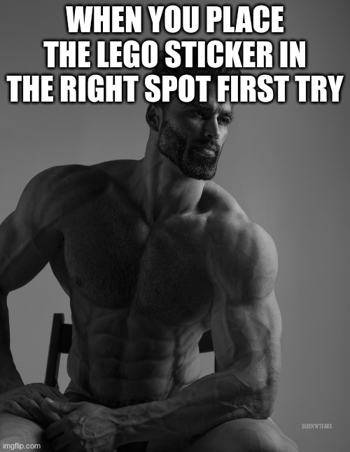 Giga Chad | WHEN YOU PLACE THE LEGO STICKER IN THE RIGHT SPOT FIRST TRY | image tagged in giga chad,lego,funny,memes | made w/ Imgflip meme maker