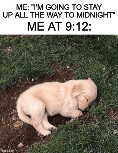 Dads always do this on New Years Eve U-U | ME AT 9:12:; ME: "I'M GOING TO STAY UP ALL THE WAY TO MIDNIGHT" | image tagged in blank white template | made w/ Imgflip meme maker