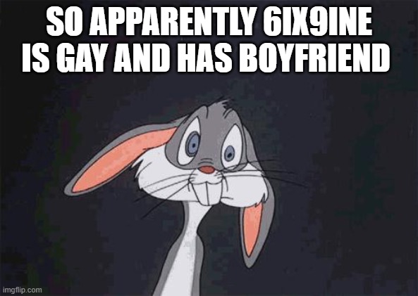 *intensely looks at hair* | SO APPARENTLY 6IX9INE IS GAY AND HAS BOYFRIEND | image tagged in bugs bunny crazy face | made w/ Imgflip meme maker