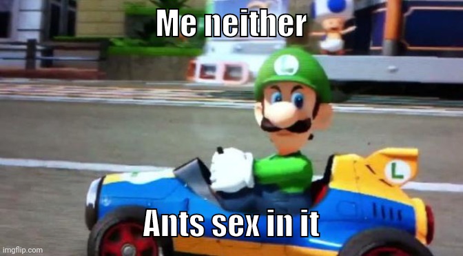 Luigi Death Stare | Me neither Ants sex in it | image tagged in luigi death stare | made w/ Imgflip meme maker