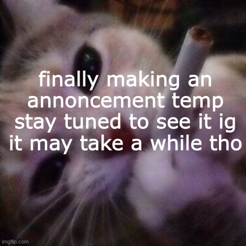 finally making an annoncement temp
stay tuned to see it ig it may take a while tho | made w/ Imgflip meme maker