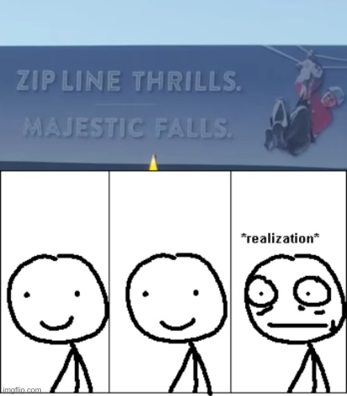 I don't care how majestic. I do NOT want to fall on a zipline | image tagged in relize | made w/ Imgflip meme maker