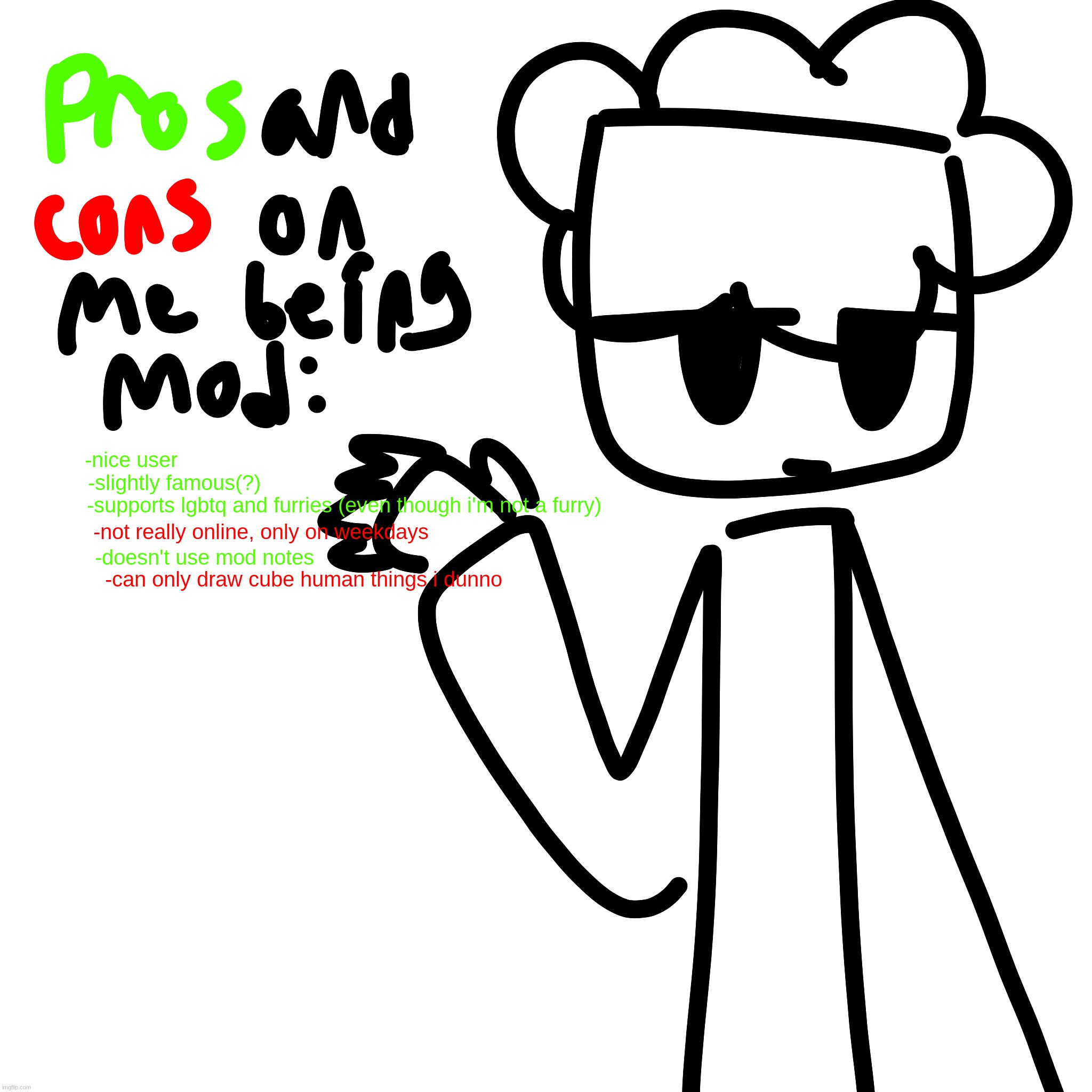 not begging for mod, just saying the pros and cons | made w/ Imgflip meme maker