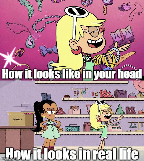 Awkward? | How it looks like in your head; How it looks in real life | image tagged in the loud house | made w/ Imgflip meme maker