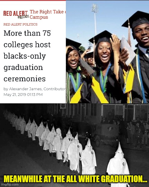 With Liberty, Justice and Equality for All? | MEANWHILE AT THE ALL WHITE GRADUATION... | image tagged in graduation,racism,black lives matter,double standard,black people | made w/ Imgflip meme maker