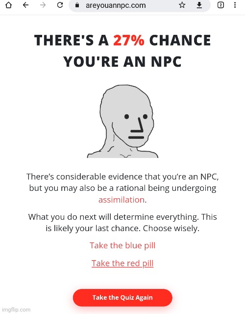 Bad news guys. I might be a figment of your imagination. | image tagged in npc,oh no anyway,hey internet | made w/ Imgflip meme maker