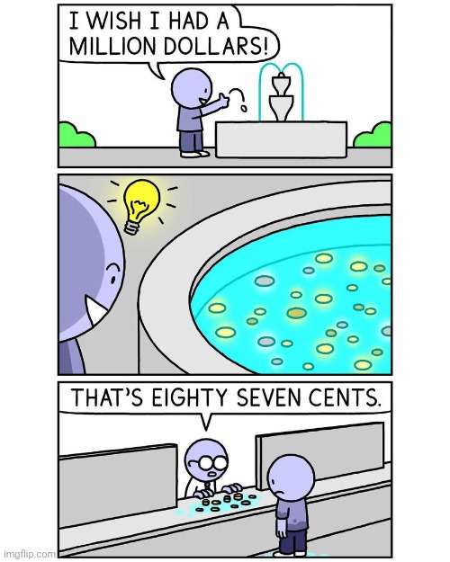 87¢ | image tagged in wishing well,money,coins,cents,comics,comics/cartoons | made w/ Imgflip meme maker