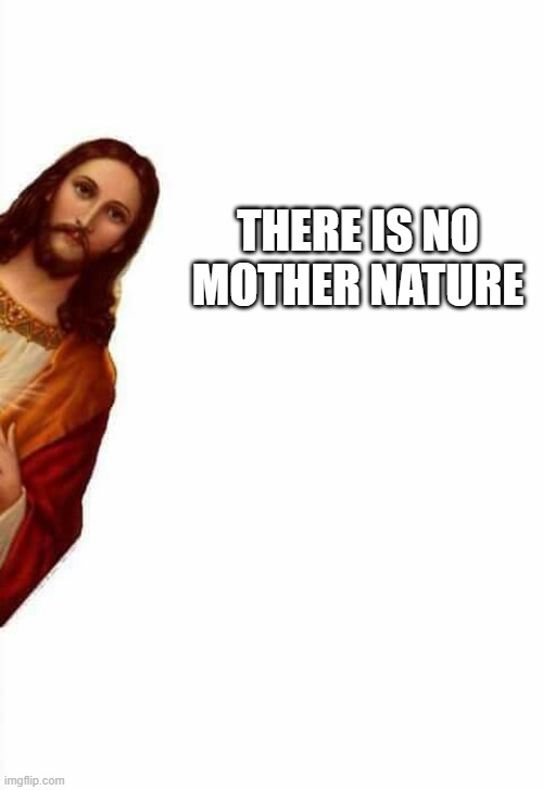 jesus watcha doin | THERE IS NO MOTHER NATURE | image tagged in jesus watcha doin | made w/ Imgflip meme maker