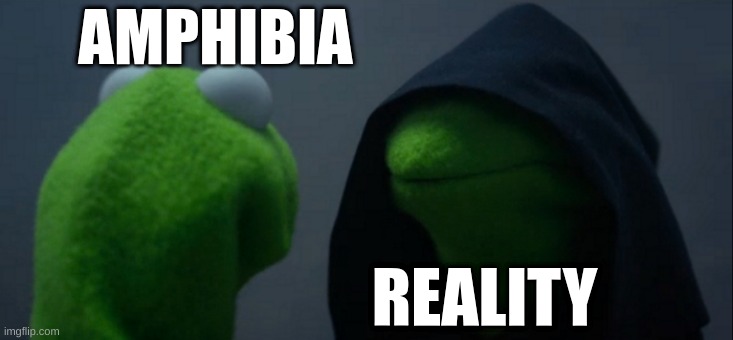 Evil Kermit | AMPHIBIA; REALITY | image tagged in memes,evil kermit | made w/ Imgflip meme maker