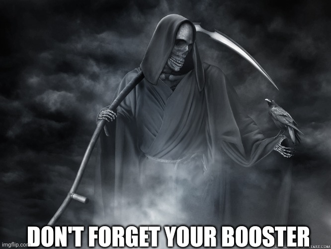 Booster | DON'T FORGET YOUR BOOSTER | image tagged in grim reaper | made w/ Imgflip meme maker
