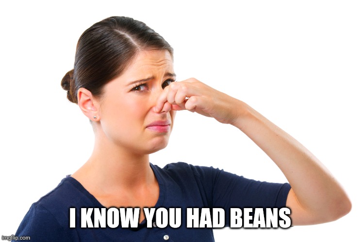 woman holding her nose | I KNOW YOU HAD BEANS | image tagged in woman holding her nose | made w/ Imgflip meme maker