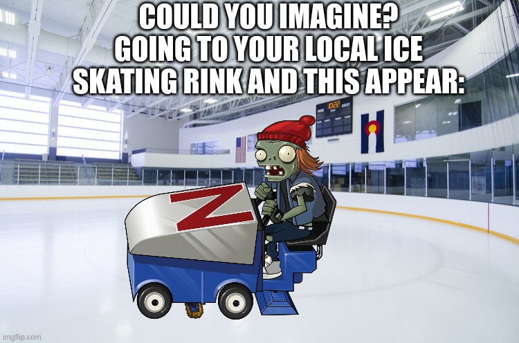 Like, could you imagine this; | COULD YOU IMAGINE? GOING TO YOUR LOCAL ICE SKATING RINK AND THIS APPEAR: | image tagged in pvz,plants vs zombies,memes,meme,funny meme,funny memes | made w/ Imgflip meme maker