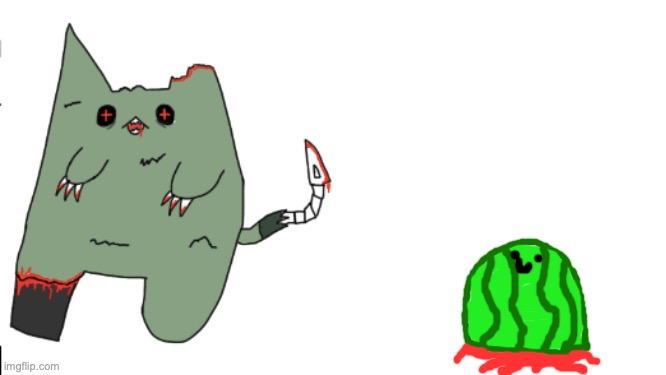 Larry and Wutermelon in the zombie au (Wutermelon has dopamine pumped into his brain all the time and that's watermelon juice. a | made w/ Imgflip meme maker