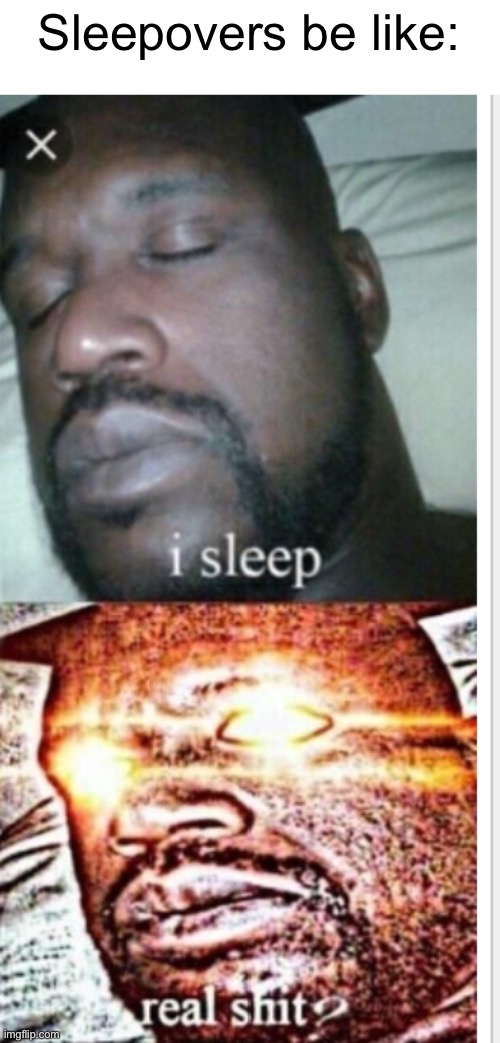 I told this meme to my brother as a joke because I thought it was bad, but he laughed super hard at it. So if this meme sucks... | Sleepovers be like: | image tagged in bad memes,memes,sleeping shaq,sleep,sleepover,sleepy | made w/ Imgflip meme maker