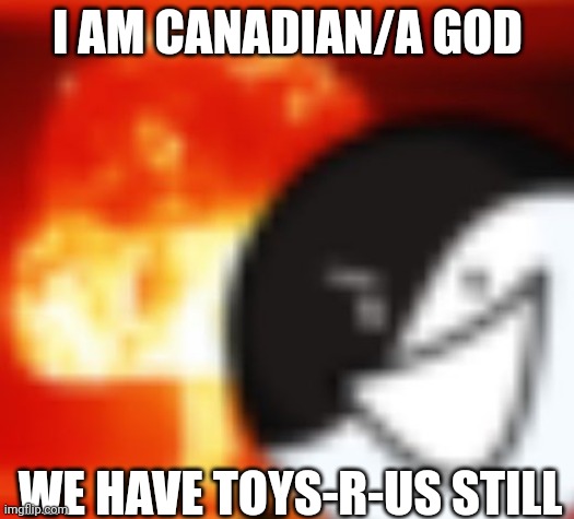 kaboom | I AM CANADIAN/A GOD WE HAVE TOYS-R-US STILL | image tagged in kaboom | made w/ Imgflip meme maker