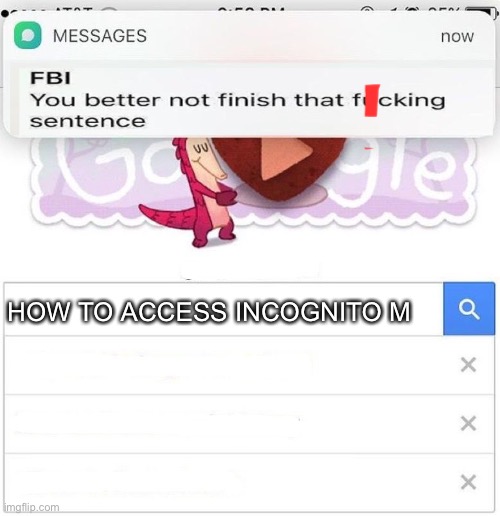 dont- just dont. | HOW TO ACCESS INCOGNITO M | image tagged in fbi you better not finish | made w/ Imgflip meme maker