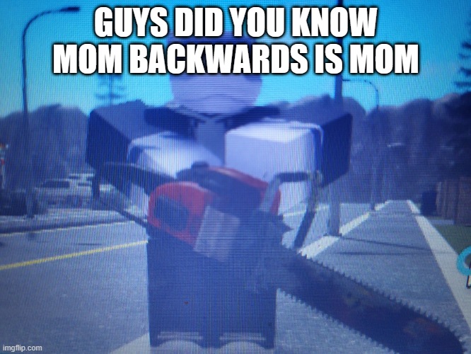lordreaperus chainsaw | GUYS DID YOU KNOW MOM BACKWARDS IS MOM | image tagged in lordreaperus chainsaw | made w/ Imgflip meme maker