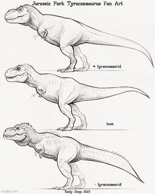 Jurassic Park T Rex DNA Variants (Art by EmilyStepp) | image tagged in jurassic park,jurassic world,dinosaur,fan art,t rex | made w/ Imgflip meme maker