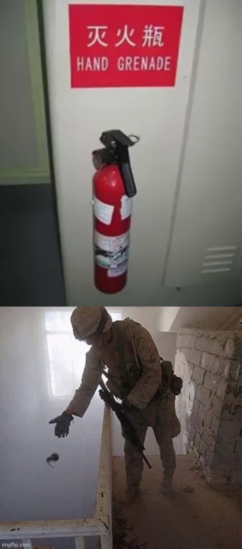Fire extinguisher hand grenade | image tagged in grenade drop,fire extinguisher,hand grenade,memes,reposts,repost | made w/ Imgflip meme maker