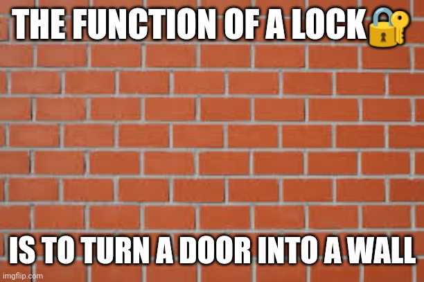 Wall and Key | THE FUNCTION OF A LOCK🔐; IS TO TURN A DOOR INTO A WALL | image tagged in wall,brick wall,keys | made w/ Imgflip meme maker