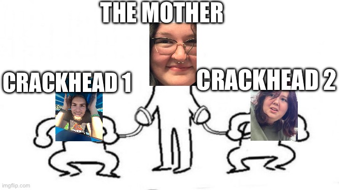 person holding leash | THE MOTHER; CRACKHEAD 1; CRACKHEAD 2 | image tagged in person holding leash | made w/ Imgflip meme maker