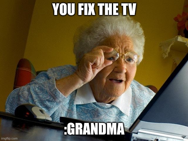 Grandma Finds The Internet | YOU FIX THE TV; :GRANDMA | image tagged in memes,grandma finds the internet | made w/ Imgflip meme maker