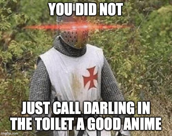 Growing Stronger Crusader | YOU DID NOT JUST CALL DARLING IN THE TOILET A GOOD ANIME | image tagged in growing stronger crusader | made w/ Imgflip meme maker
