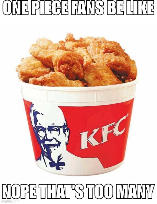 KFC Bucket | ONE PIECE FANS BE LIKE; NOPE THAT'S TOO MANY | image tagged in kfc bucket | made w/ Imgflip meme maker