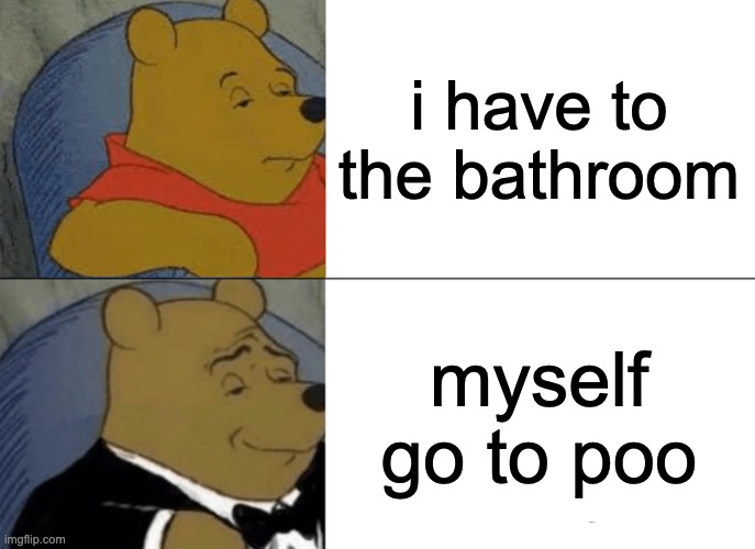 myself am person | i have to the bathroom; myself go to poo | image tagged in memes,tuxedo winnie the pooh | made w/ Imgflip meme maker