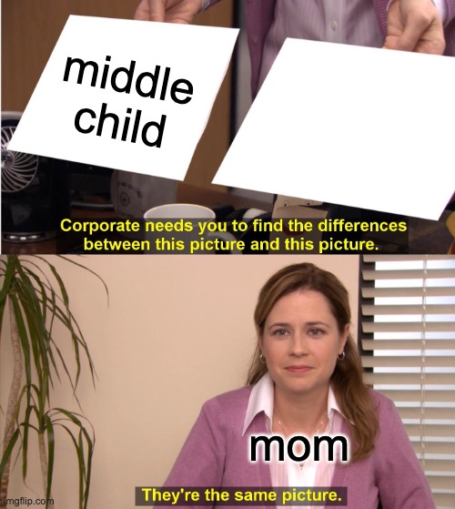 you get it right | middle child; mom | image tagged in memes,they're the same picture | made w/ Imgflip meme maker