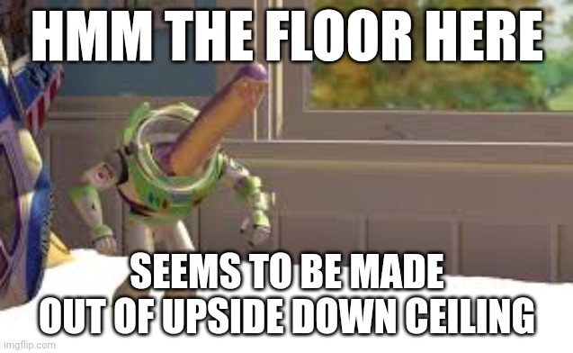 HMM THE FLOOR HERE; SEEMS TO BE MADE OUT OF UPSIDE DOWN CEILING | image tagged in funny memes | made w/ Imgflip meme maker