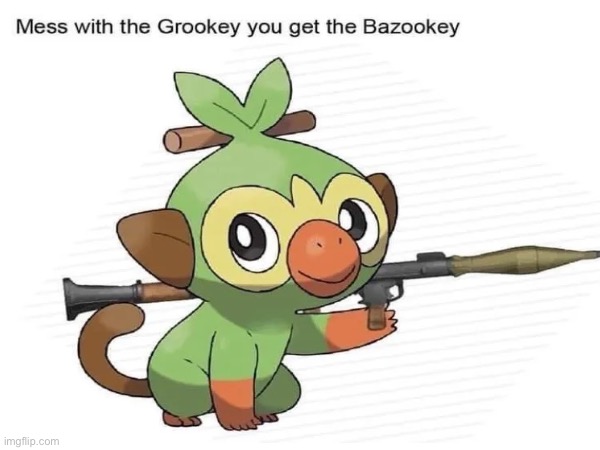 OH NO GROOKEY PUT THE ROCKET LAUNCHER DOWN | image tagged in pokemon | made w/ Imgflip meme maker