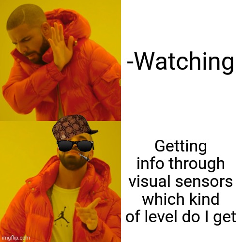 -Single sight for being right. | -Watching; Getting info through visual sensors which kind of level do I get | image tagged in memes,drake hotline bling,jesus watcha doin,infowars,levels of hell,common sense | made w/ Imgflip meme maker