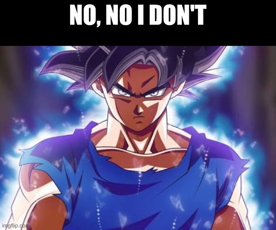 Goku ultra instinct | NO, NO I DON'T | image tagged in goku ultra instinct | made w/ Imgflip meme maker