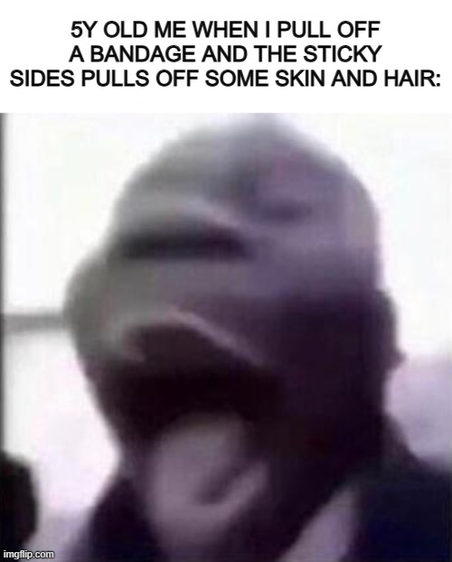 This FREAKING HURTS DX | 5Y OLD ME WHEN I PULL OFF A BANDAGE AND THE STICKY SIDES PULLS OFF SOME SKIN AND HAIR: | image tagged in for the love of god another guy screaming | made w/ Imgflip meme maker