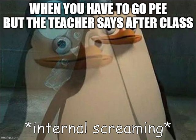 Private Internal Screaming | WHEN YOU HAVE TO GO PEE BUT THE TEACHER SAYS AFTER CLASS | image tagged in private internal screaming,goofy | made w/ Imgflip meme maker
