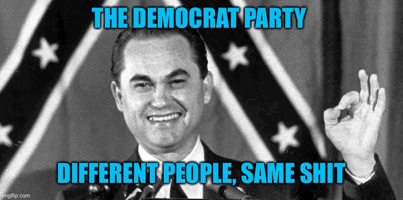 THE DEMOCRAT PARTY DIFFERENT PEOPLE, SAME SHIT | image tagged in george wallace approves | made w/ Imgflip meme maker