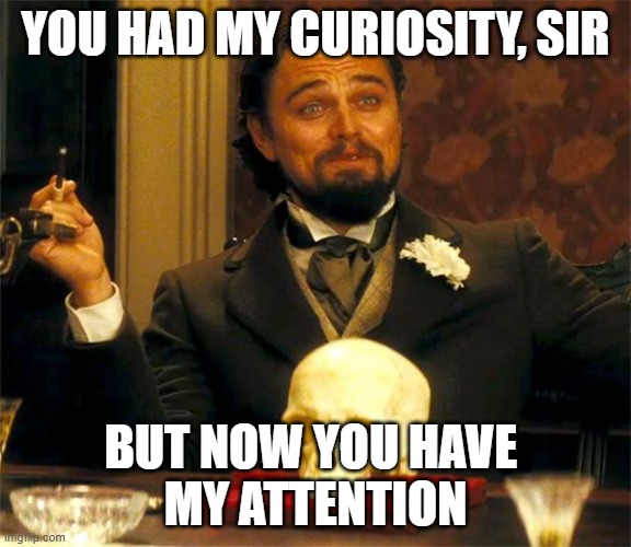Django-Leo | YOU HAD MY CURIOSITY, SIR; BUT NOW YOU HAVE 
MY ATTENTION | image tagged in django-leo | made w/ Imgflip meme maker