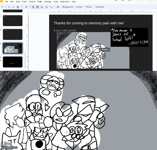 Here, that one part was cersond bc it's a gun, and I had to present this ( i'll might change it) | made w/ Imgflip meme maker